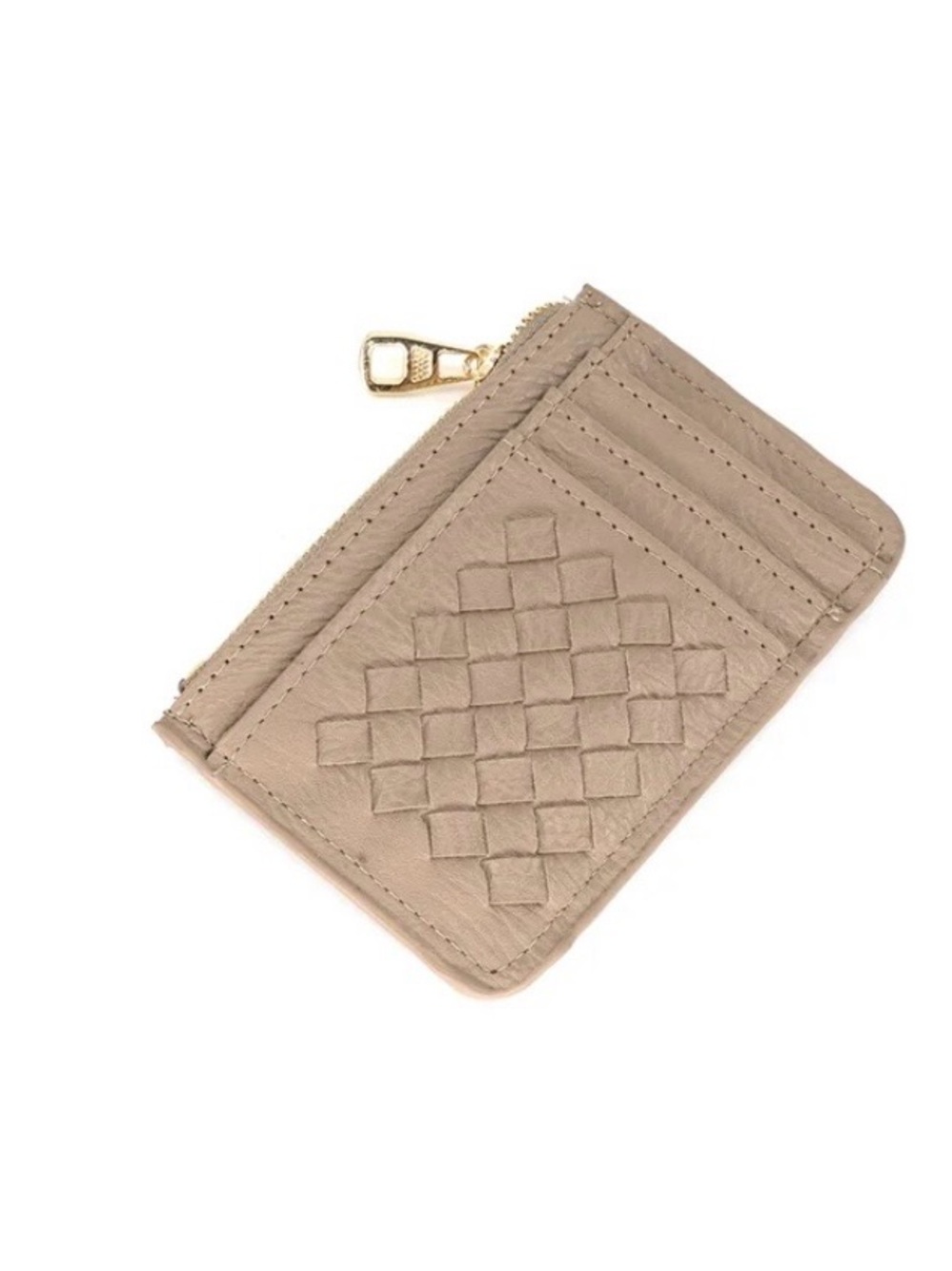 Taupe Woven Card Holder Wallet with Zip